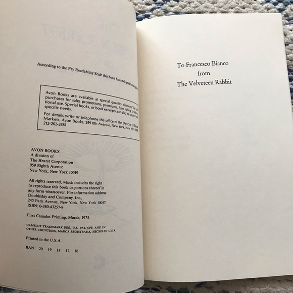 Vintage The Velveteen Rabbit Margery Williams First 1975 Softcover Classic Book - Picture 3 of 3